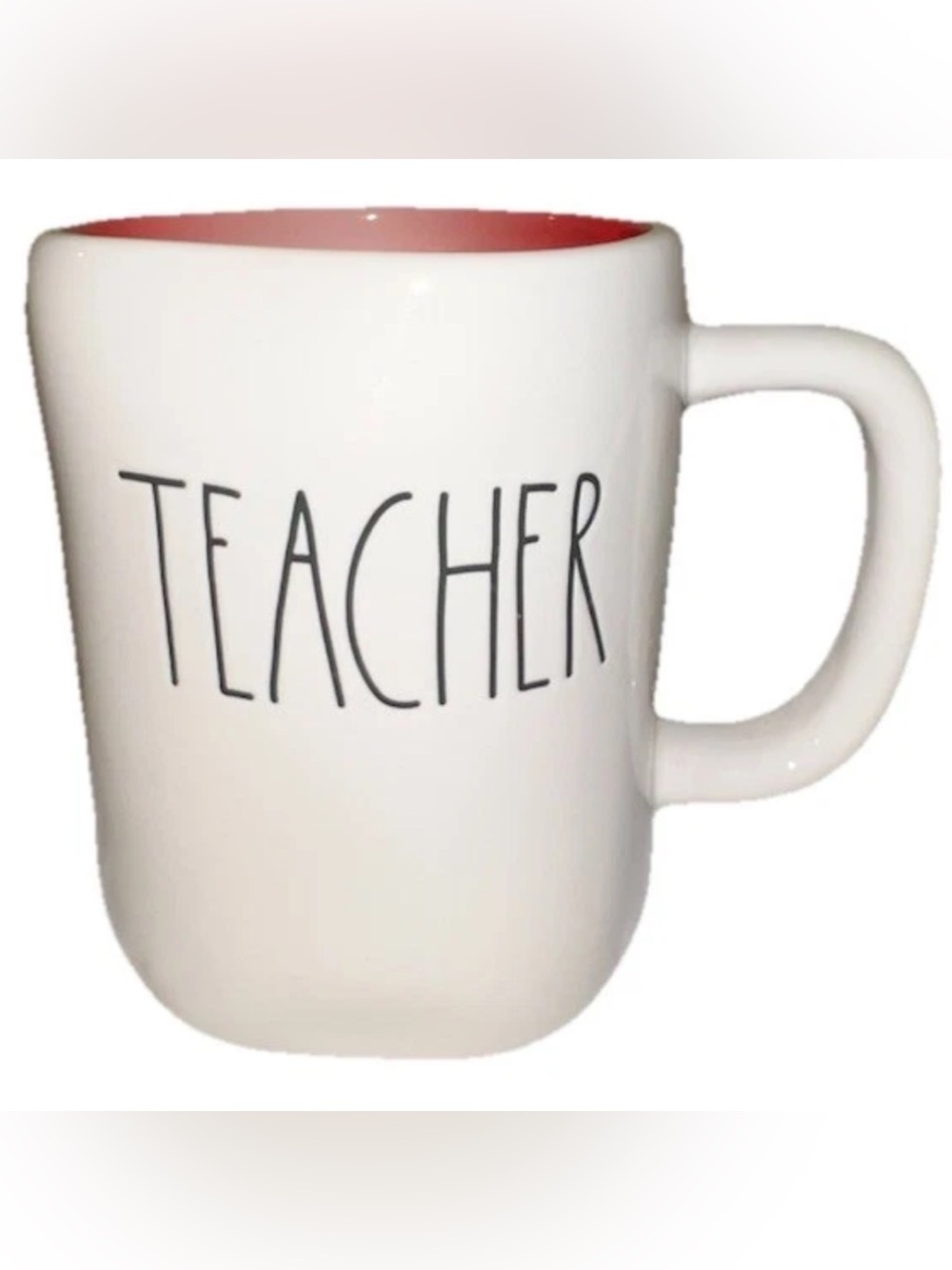 Rae Dunn TEACHER Coffee Mug Red Interior Artisan Collection Magenta
